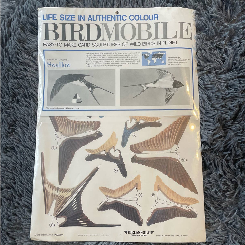 Deadstock Vintage Card Sculpture of a Swallow in Flight